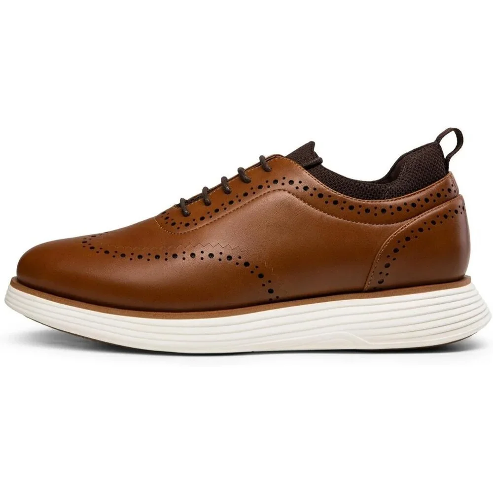 Men's Light Brown Leather Classic Business Formal Wingtip Dress Oxford Shoes